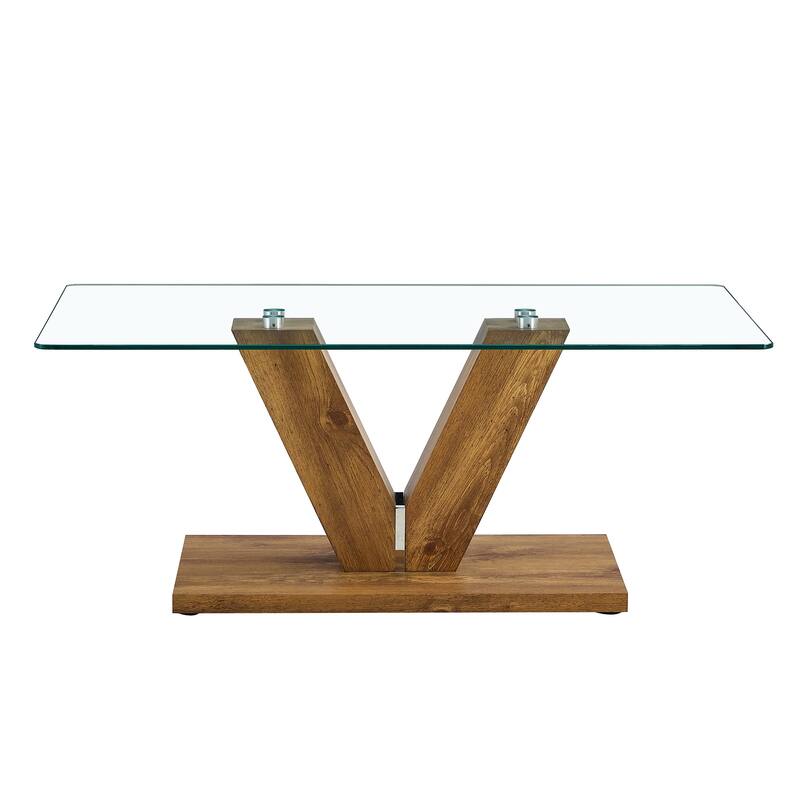 43.3" Modern Rectangular Coffee Table with MDF Pillars and Stable Base for Living Room