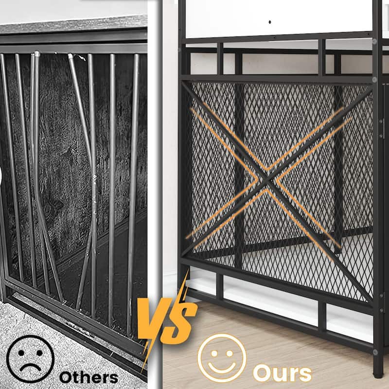 BOSSIN Large Dog Crate Furniture,Wooden Dog Kennel Table with Storage Drawers, Heavy Duty Metal Mesh,Decorative Pet House Indoor