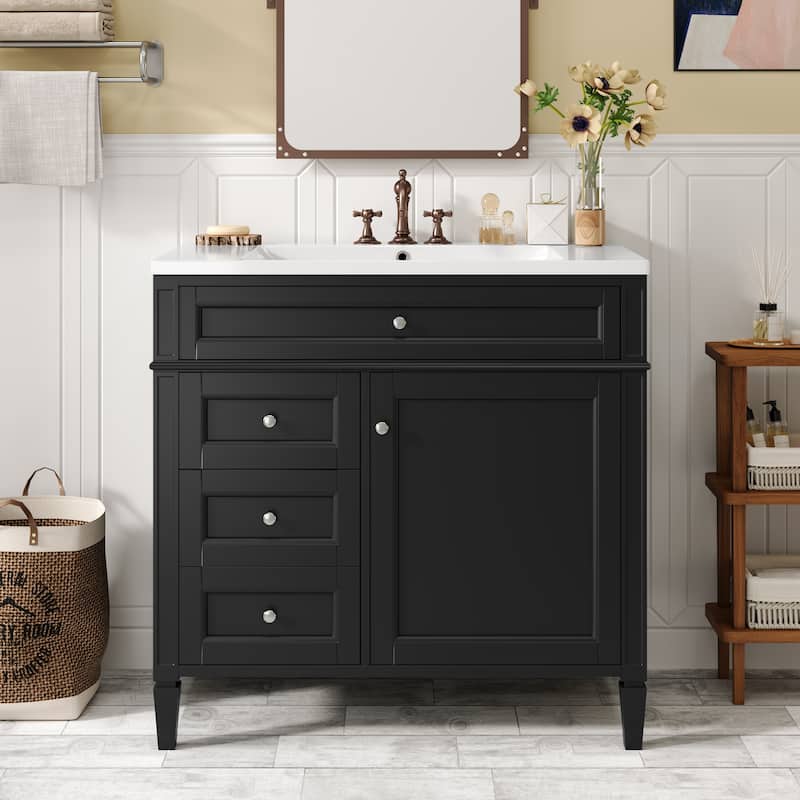 36" Bathroom Vanity with Top-Mount Sink - Modern Cabinet with 2 Drawers + Tip-Out Tray - Complete Single Sink Vanity Set