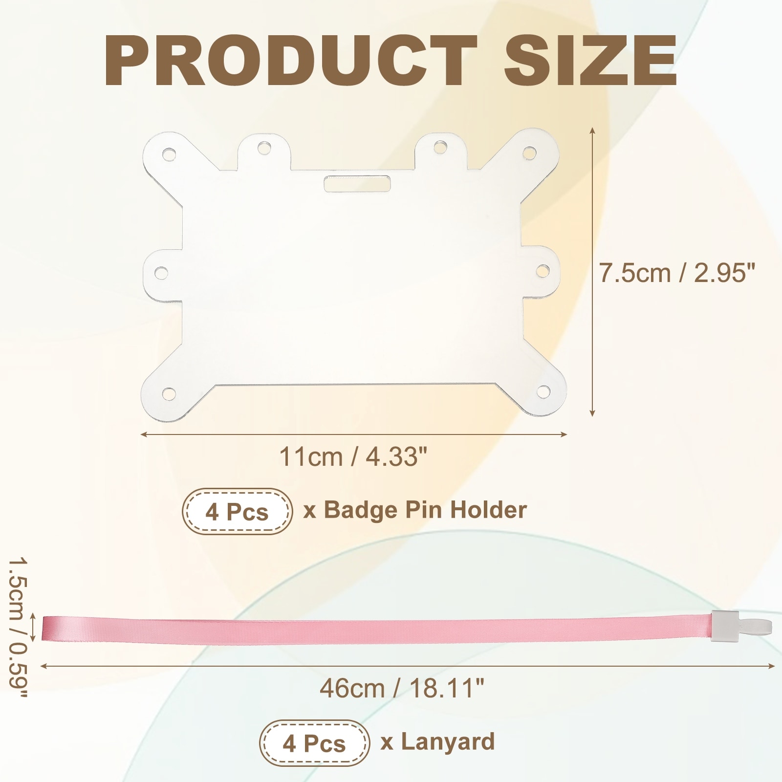 Badge Pin Holder, Acrylic Display Badge Adapter Horizontal Card Accessories with Lanyard for Employees ID Cards