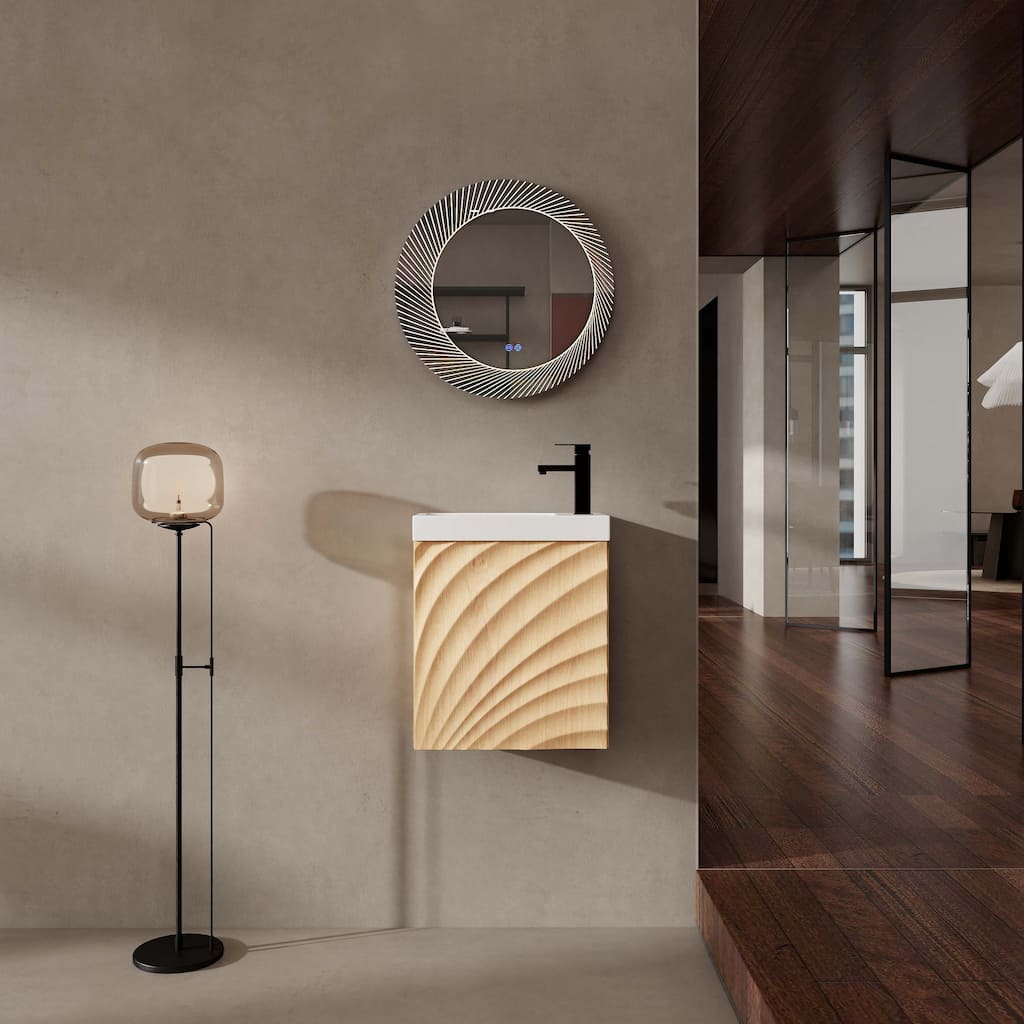 18.5"Inch Wall-Mounted Bathroom Vanity with Resin Sink, Soft Closed Single Door,MDF,Nature Wood