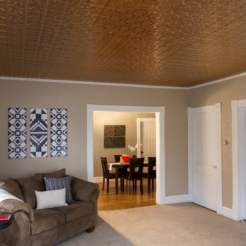 FASÄDE Traditional Style1 Decorative Vinyl 2ft x 4ft Glue Up Ceiling Panel in Polished Copper (5 Pack)
