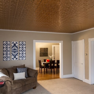 FASÄDE Traditional Style1 Decorative Vinyl 2ft x 4ft Glue Up Ceiling Panel in Polished Copper (5 Pack)