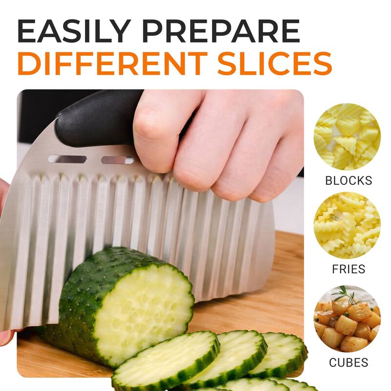 Cheer Collection Large Crinkle Cutter Stainless Steel Wavy French Fry and Vegetable Slicer