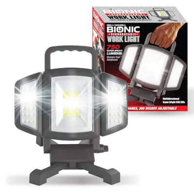 Bell + Howell Rechargeable Work Light 750 Lumens - Portable, Multi-Directional LED with Phone Charging Capability - Grey