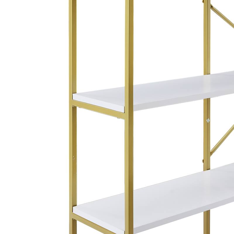 Five Tiers Tall Bookshelf with Gold Frame and Curved Top