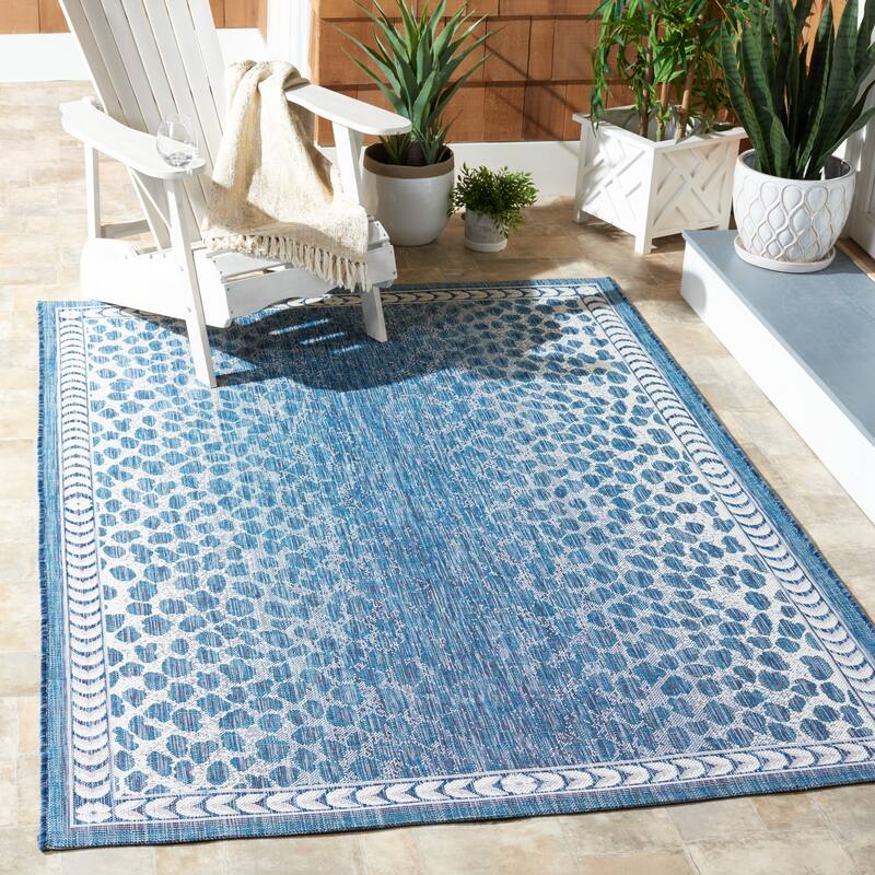 SAFAVIEH Courtyard Muire Indoor/ Outdoor Waterproof Patio Backyard Rug - 6'7" x 9'6" - Blue/Ivory