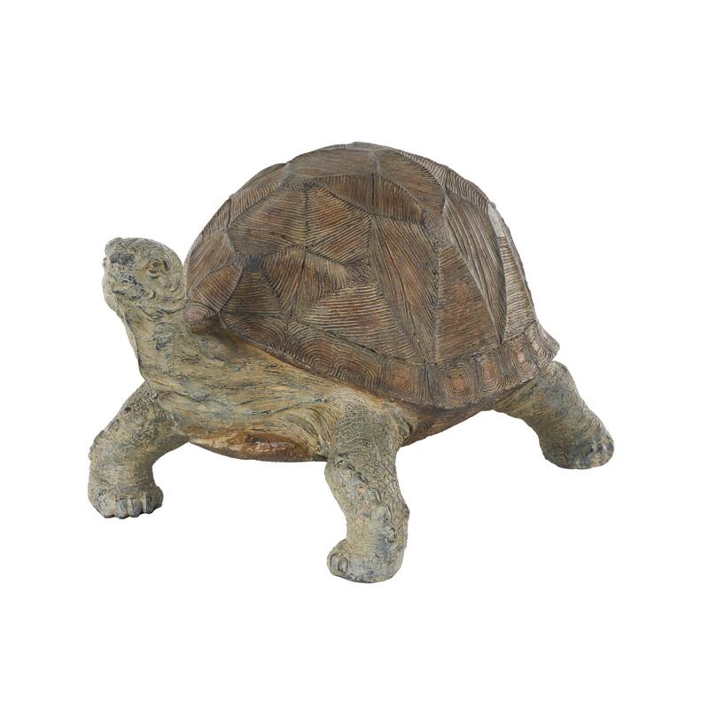 Brown Resin Distressed Textured Turtle Indoor Outdoor Garden Sculpture with Patterned Shell