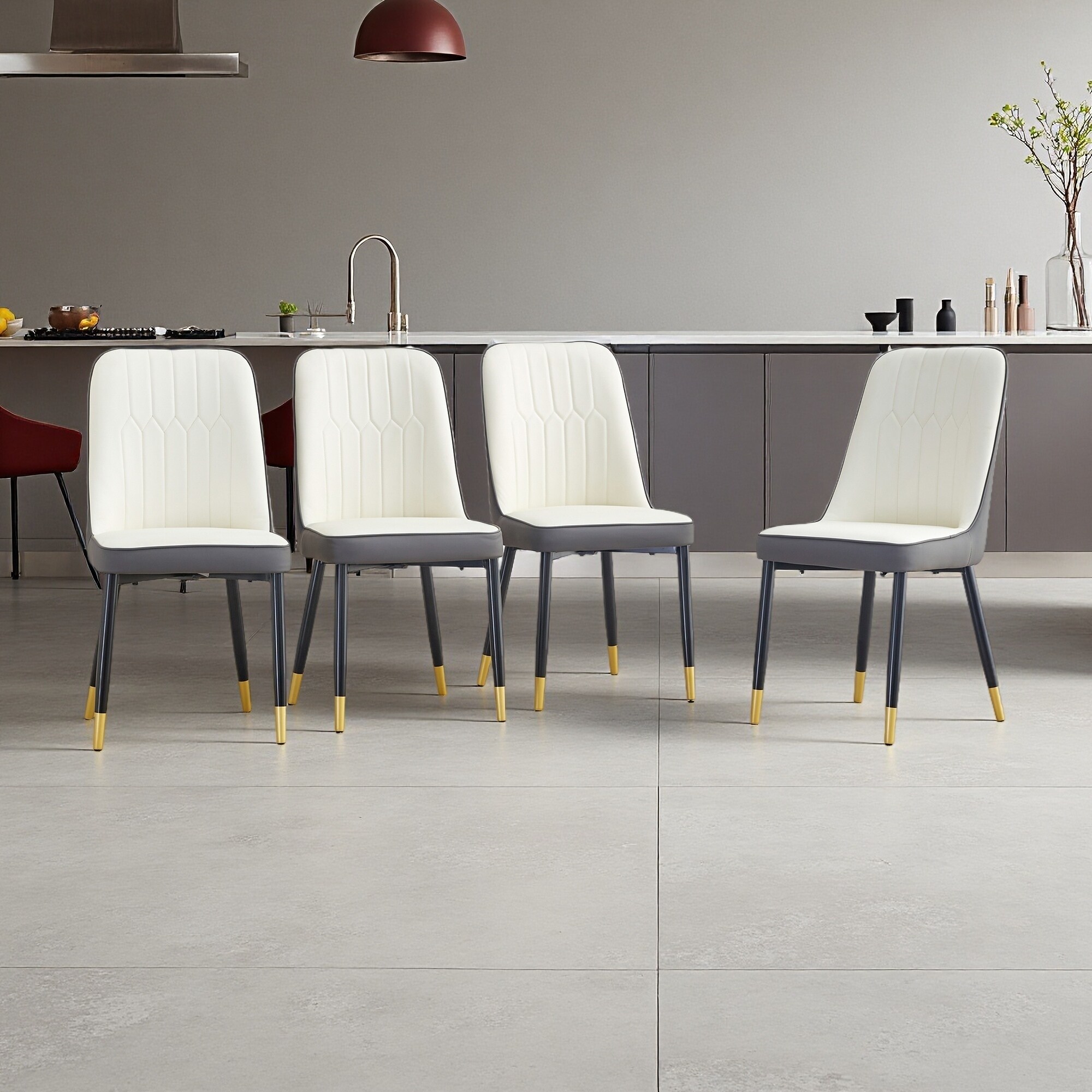 35"H Set of 4 Dual-Tone PU Leather Dining Chairs with Thick Cushion and Metal Legs - Modern Curved Back Design, Easy Assembly