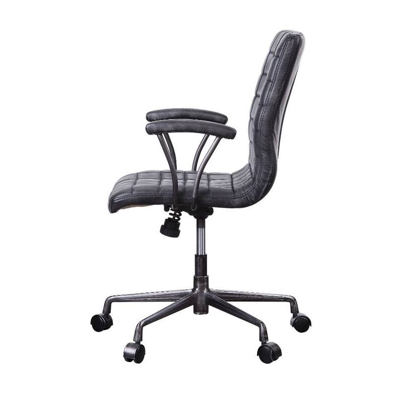 Top Grain Leather Office Chair in Vintage Black and Aluminum