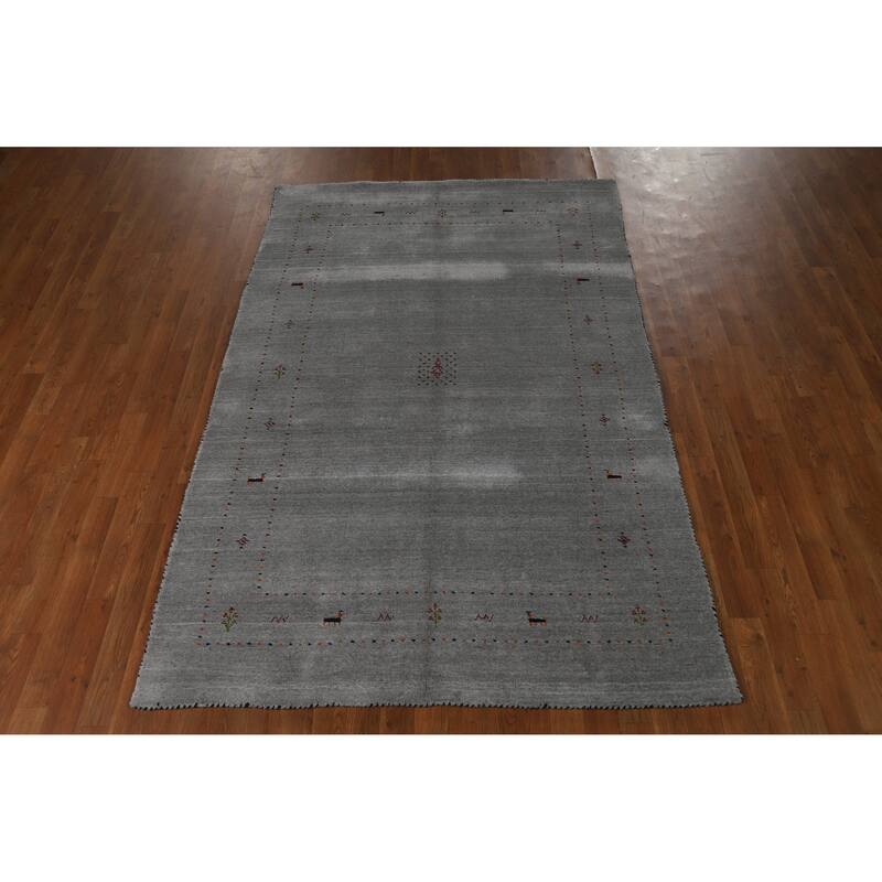 Hand Knotted Oriental 100% Wool Carpet Tribal Tribal Greys & Charcoal Gabbeh Area Rug - 7' 9'' X 4' 11''