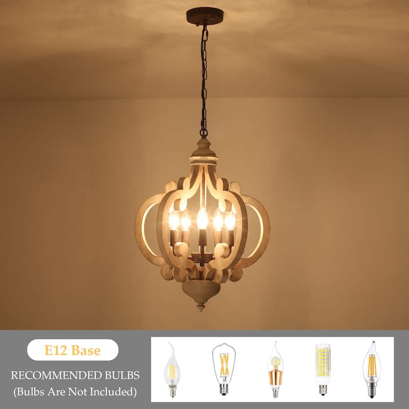 5-Light Modern Pendant Light, Farmhouse Wood Chandelier for Dining Room Living Room - W17.71"x H19.68"