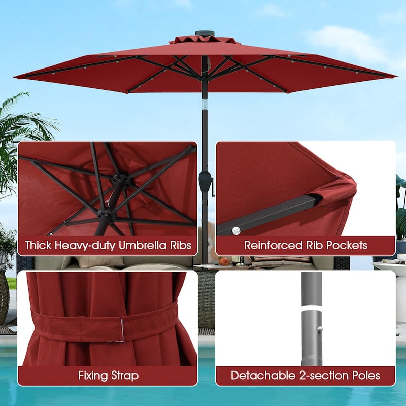 Polyester LED Patio Umbrella with Tilt and Crank Handle