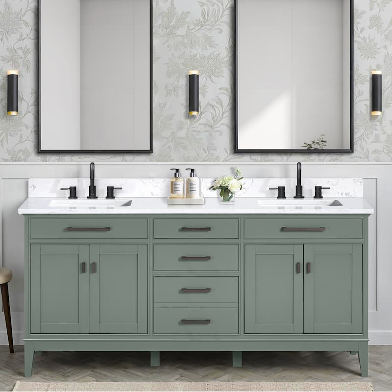 Madison 72 in. Double Sink Bathroom Vanity with Engineered Stone Top - 73" x 22"D x 35"H - Smoke Gren