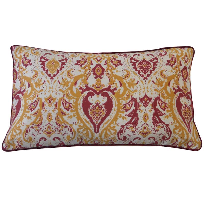 Jiti Indoor Traditional Textured Damask Patterned Cotton Accent Rectangle Lumbar Pillows Cushion for Sofa Chair 12 x 20 - Red