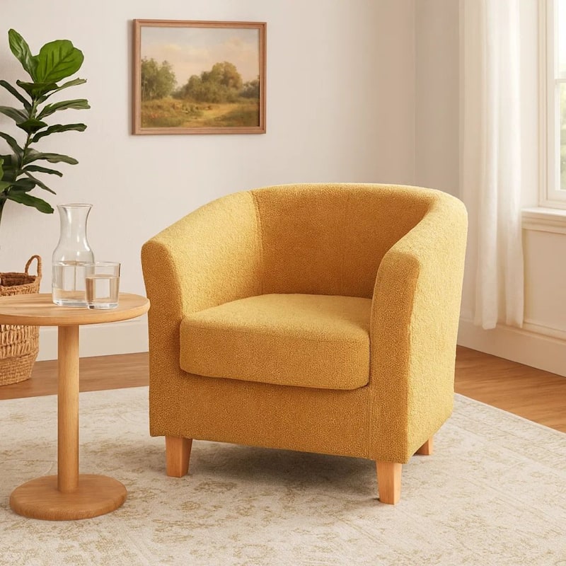 Chair, 31 Inch Tub Design, Flourish Design, Modern Fabric, Mustard Yellow