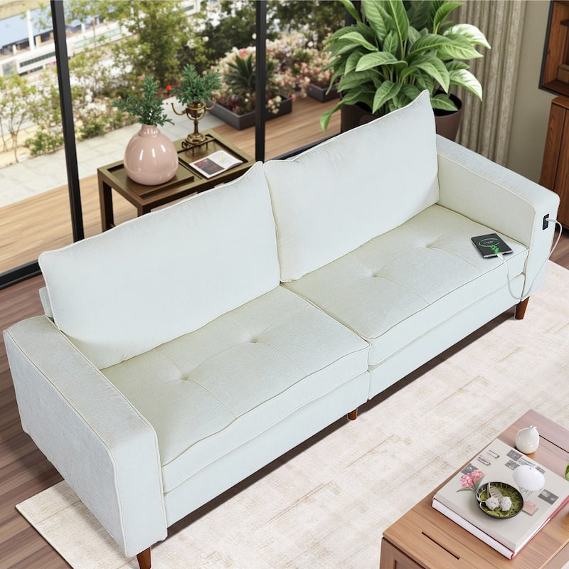 Modern 82.68 " Chenille Upholstered Sofa Loveseat Sofa with USB Ports for Living Space