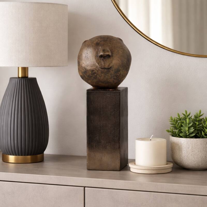 Decorative Smiley Head on Pedestal Sculpture