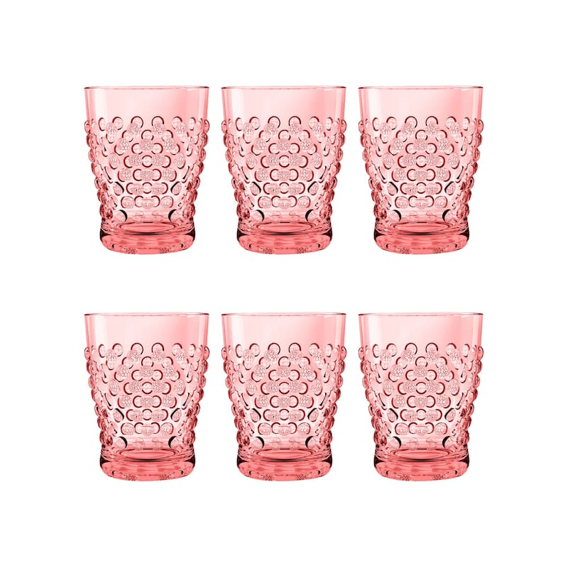 Abode Homewares Hobnail Acrylic Drinking Glasses - 14 oz - Set of 6 - Pink