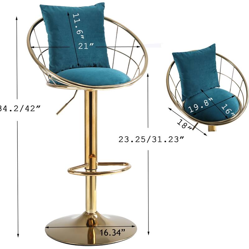 Velvet Bar Chair, 360 Degree Rotation Adjustable Counter Chair Set of 2