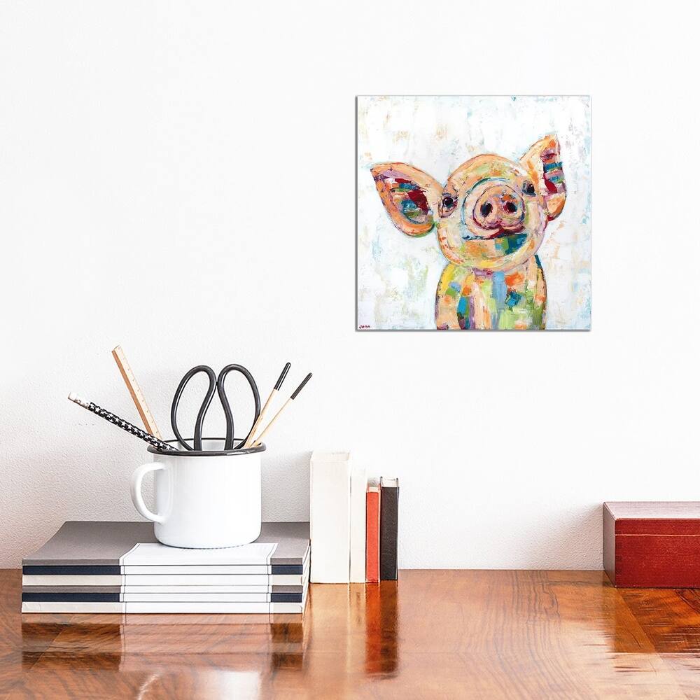 iCanvas "Happy Pig- White" by Jennifer Seeley Canvas Print