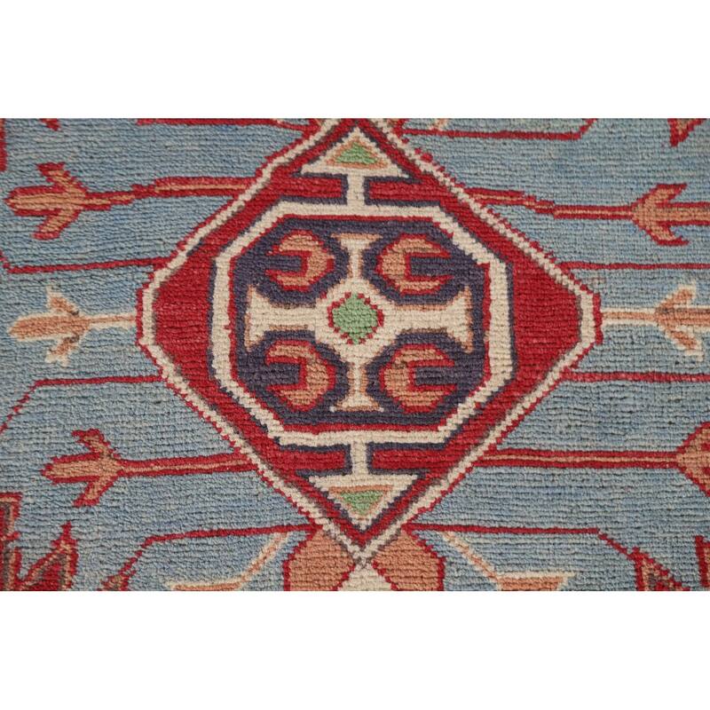 Hand Knotted Oriental 100% Wool Carpet Traditional Geometric Red Kazak Area Rug - 9' 7'' X 6' 4''