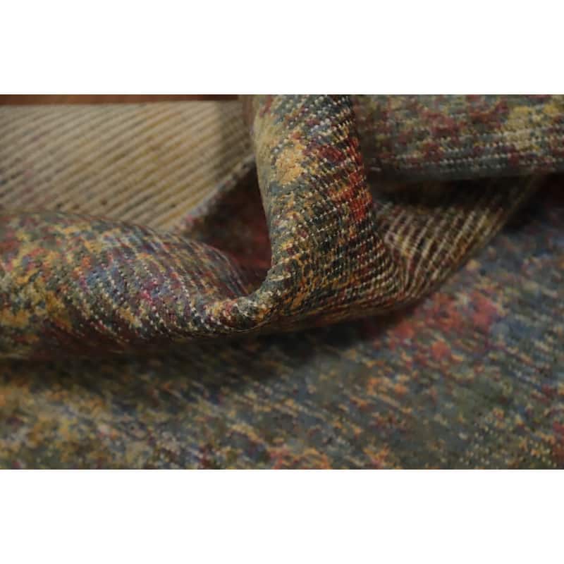 Hand Knotted Oriental Viscose Silk Carpet Modern All-Over Multi-Colored Abstract Area Rug - 7' 8'' X 5' 5''