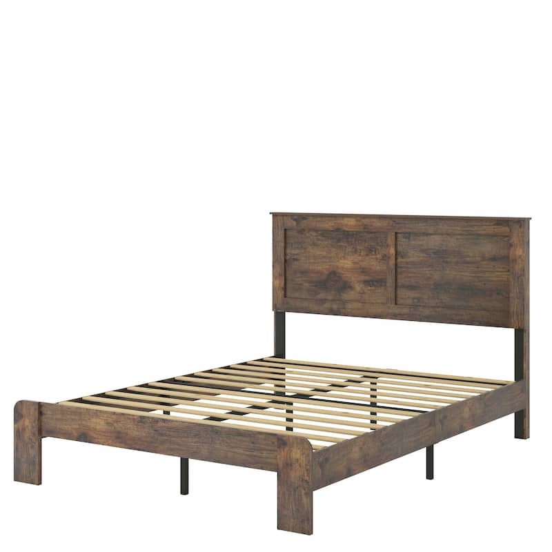 Wood Platform Bed Frame with Large Under Bed Storage and Wood Headboard, No Box Spring Needed & Easy Assembly