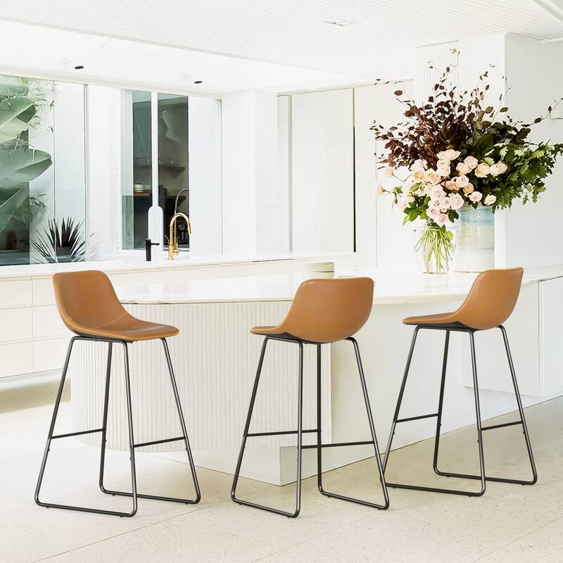 Modern Faux Leather Metal Frame Counter Height Bar Stools (Set of 3)