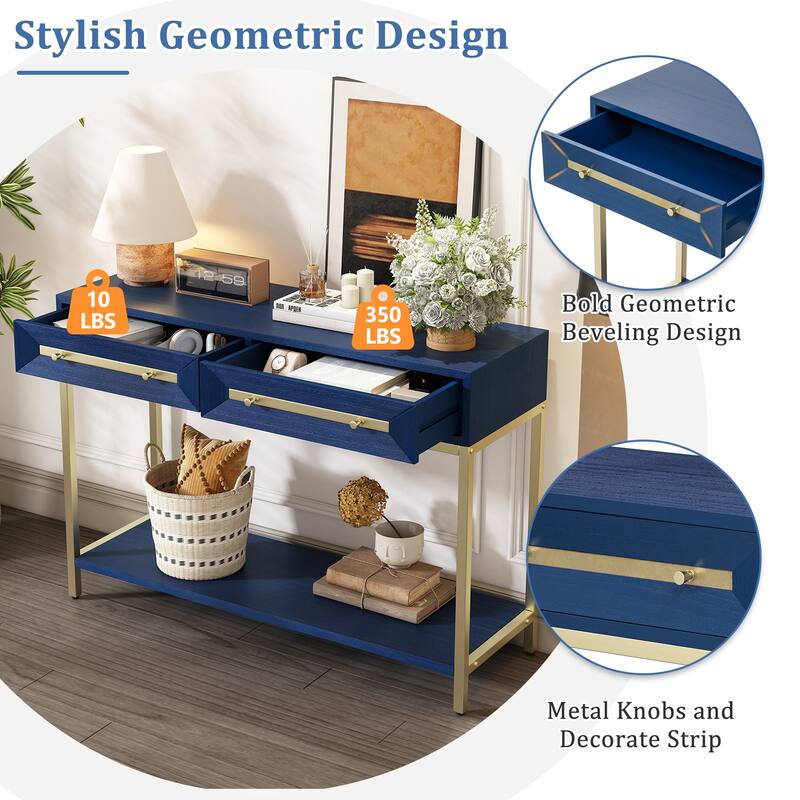 45.5" Retro Console Table with Gold Touch & Drawers