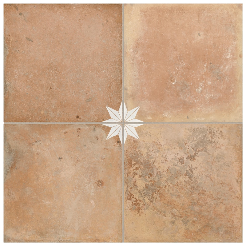 Merola Tile Kings Nonna with White Star 17-7/8" x 17-7/8" Porcelain Floor and Wall Tile