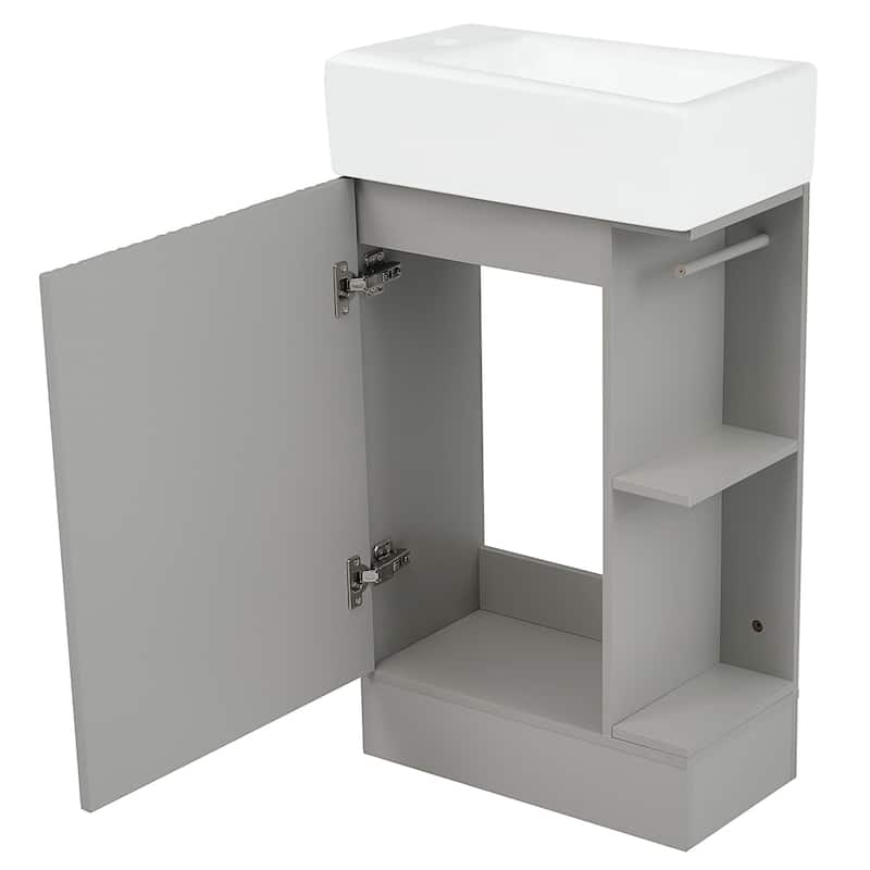 18.6" Bathroom Vanity With Sink, Bathroom Vanity Cabinet With Two-Tier Shelf, Left Or Right Orientation