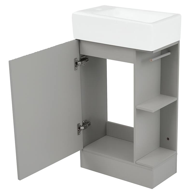 Grey 18.6" Bathroom Vanity with Undermount Sink, Two-Tier Shelf, Cabinet, and Toilet Paper Holder, Left or Right Install