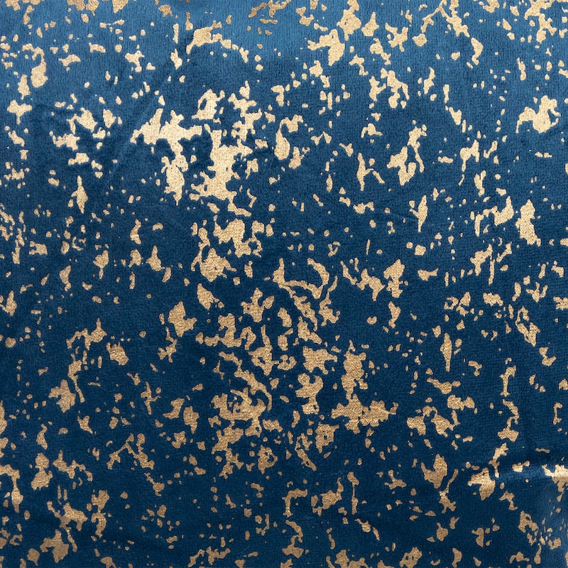 17" Navy Blue and Gold Foil Crackle Square Velvet Throw Pillow