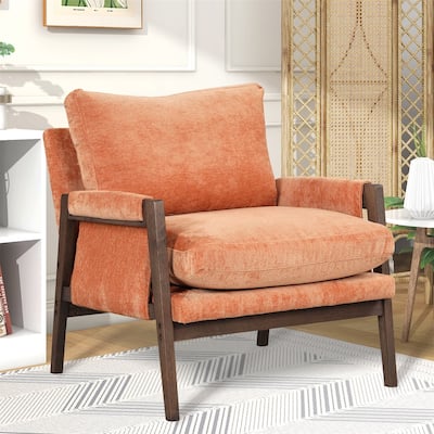 Mid-Century Velvet Living Room Accent Leisure Armchair with Solid Wood