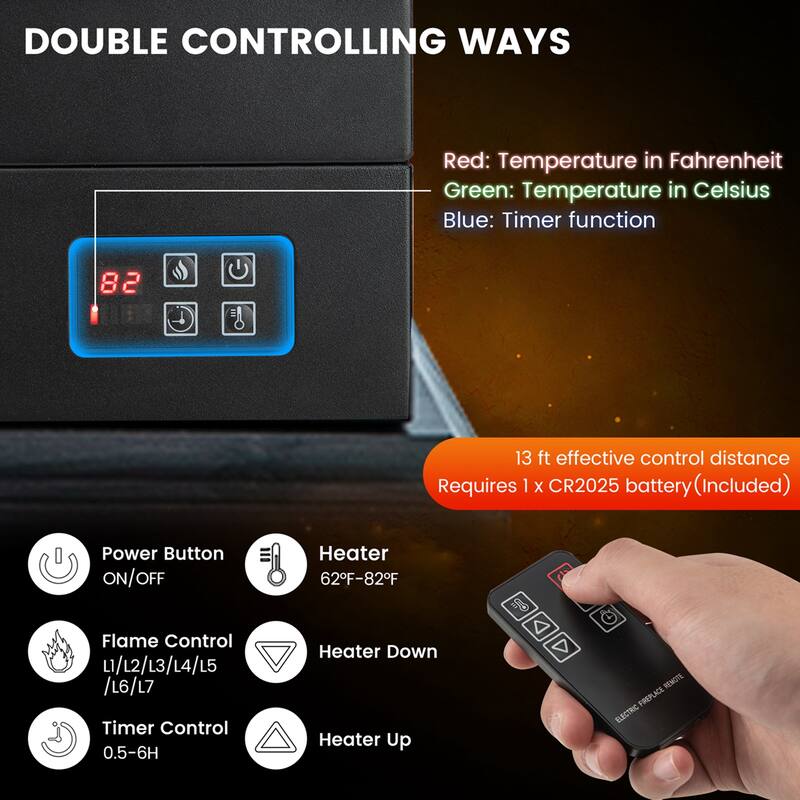 Costway 27'' Electric Fireplace Heater Freestanding 1400W Remote - See Details