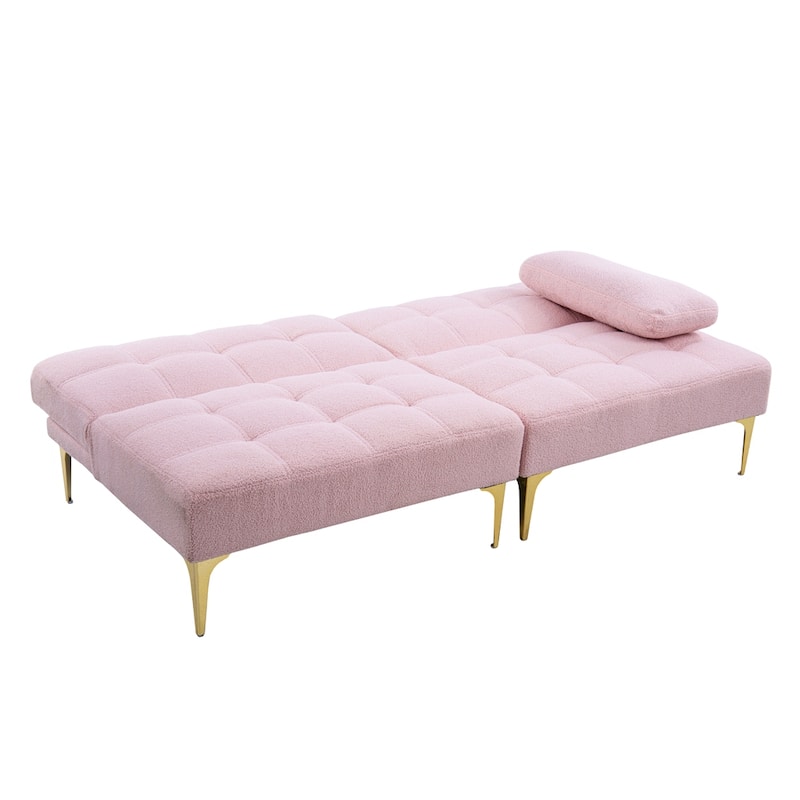 71" Convertible Sofa Bed Futon with Gold Metal Legs Teddy Fabric