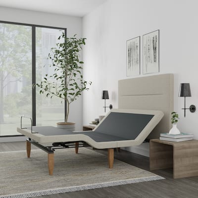 Onetan, Adjustable Bed Base with headboard, Wireless remote,Zero Gravity, Underbed Lighting, Beige