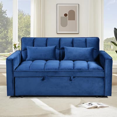 3 in 1 Convertible Sleeper Sofa Bed, Small Loveseat Sofa with Reclining Backrest, 2-Seater Sofa with Toss Pillows and Pockets