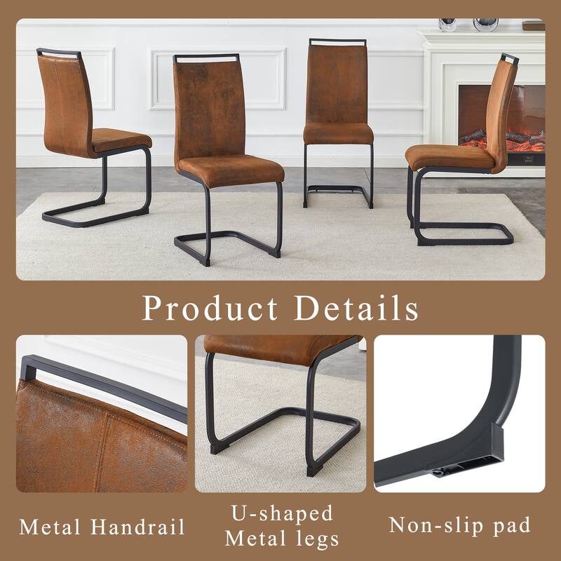 Retro Suede-Like Tech Fabric Dining Chairs with Sturdy Metal Legs, Ergonomic Arc Backrest, Reinforced Frame