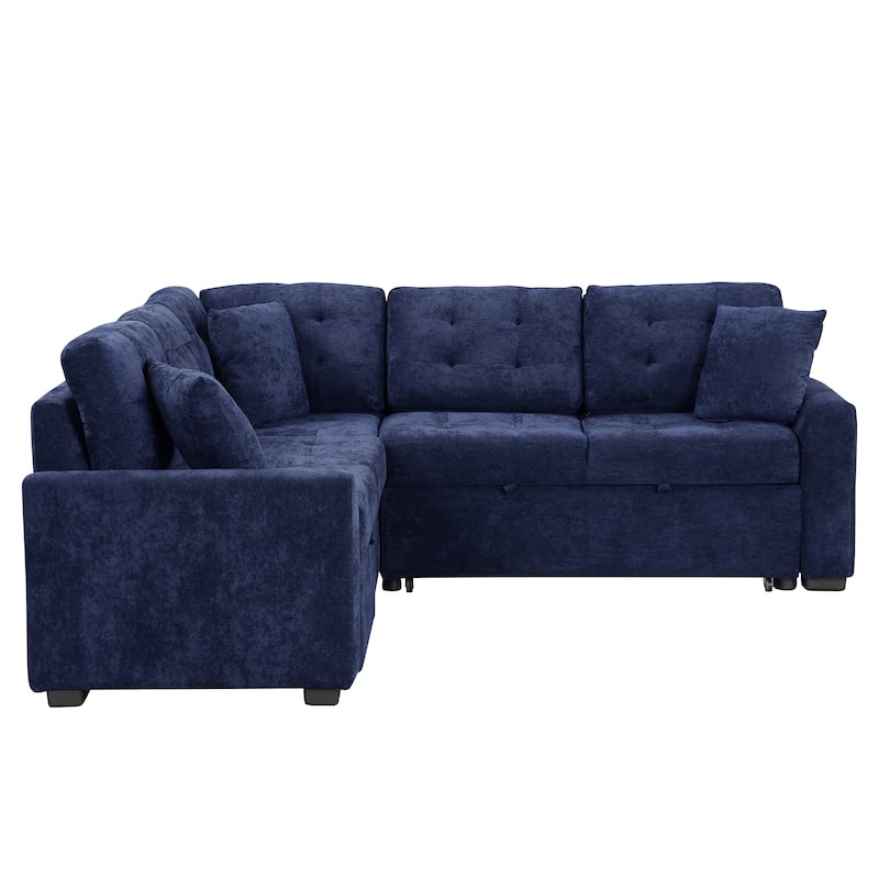 L-Shape Sofa Bed with Pull-Out Sleeper, USB Ports