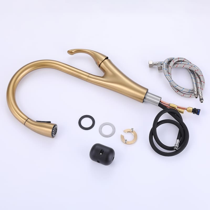Extraordinary Pull Down Single Handle Kitchen Faucet in Gold - Brushed Titanium Gold