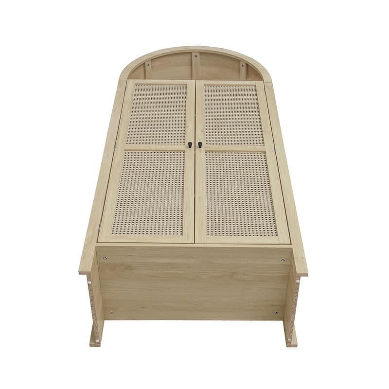 Tall Wooden Rattan Arched Kitchen Pantry Cabinet, with Doors and Adjustable Shelves,Freestanding Cupboard