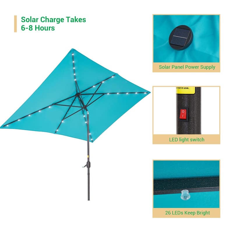 LIVOOSUN Patio LED 10 x 6.5Ft Market Umbrella Aluminum/Steel Outdoor Table Rectangle Umbrella with Tilt