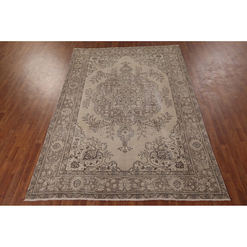 Distressed Tabriz Vintage Persian Rug Handmade Traditional Wool Carpet - 6'8" x 9'5"