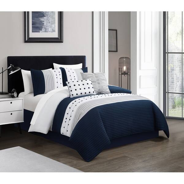 Shop Chic Home Lani 5 Piece Color Block Pleated Comforter Set Overstock 31474756