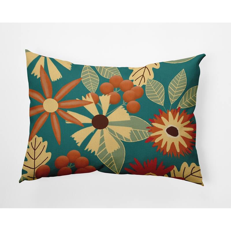 Fall Floral Indoor/Outdoor Throw Pillow - 14" x 20" - Teal