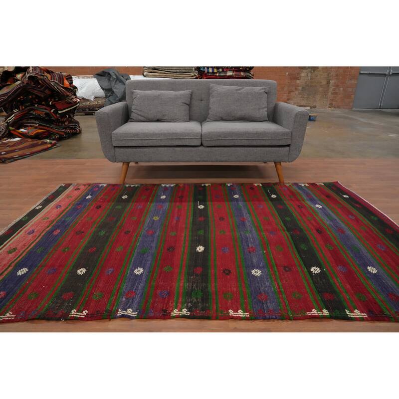 Hand Woven Oriental 100% Wool Carpet Southwestern Tribal Red Kilim Area Rug - 7' 11'' X 4' 11''