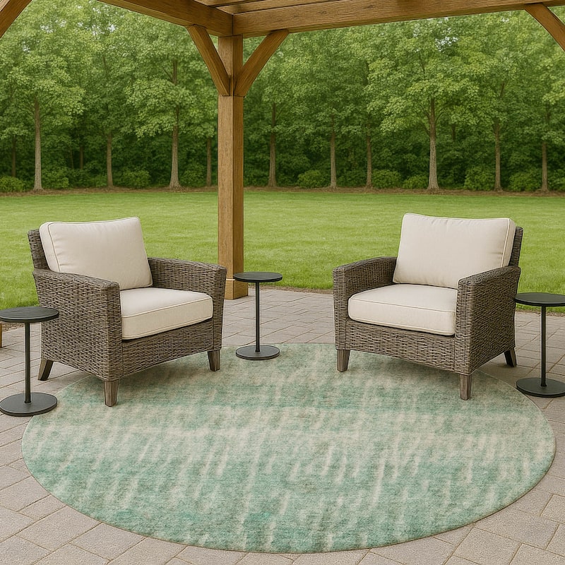 Machine Washable Indoor/ Outdoor Contemporary Ombre Chantille Rug - Teal - 8' x 8'