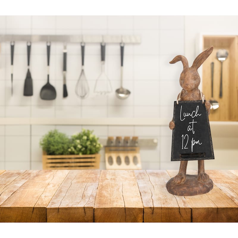 Rabbit Figurine Holding Working Chalkboard